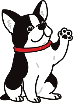 手を振るボストンテリアのイラスト